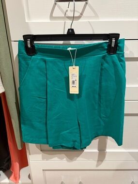 Green Pleated linen shorts NWT
